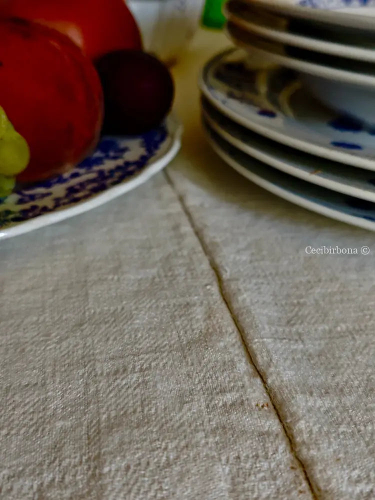 Tovaglia in canapa con monogramma ES Tovaglia vintage