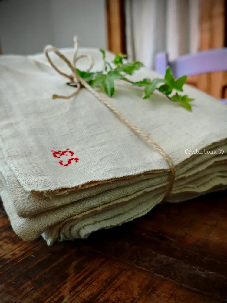Tovaglia in canapa con monogramma ES Tovaglia vintage