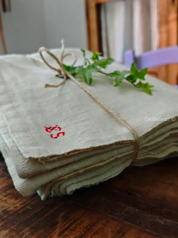 Tovaglia in canapa con monogramma ES Tovaglia vintage