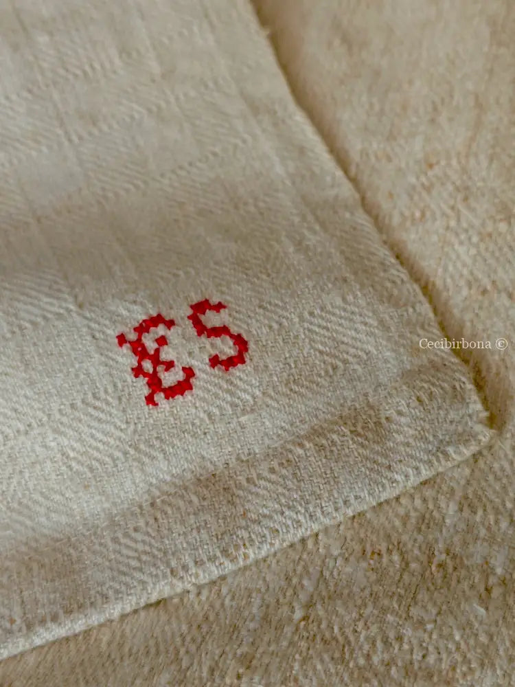 Tovaglia in canapa con monogramma ES Tovaglia vintage