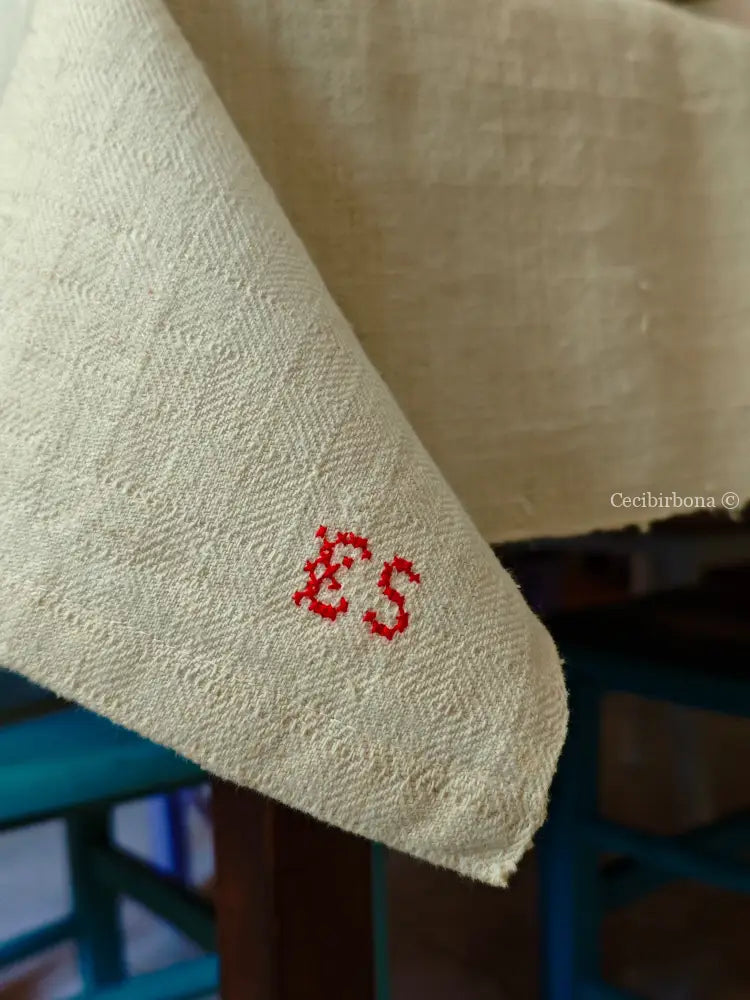 Tovaglia in canapa con monogramma ES Tovaglia vintage