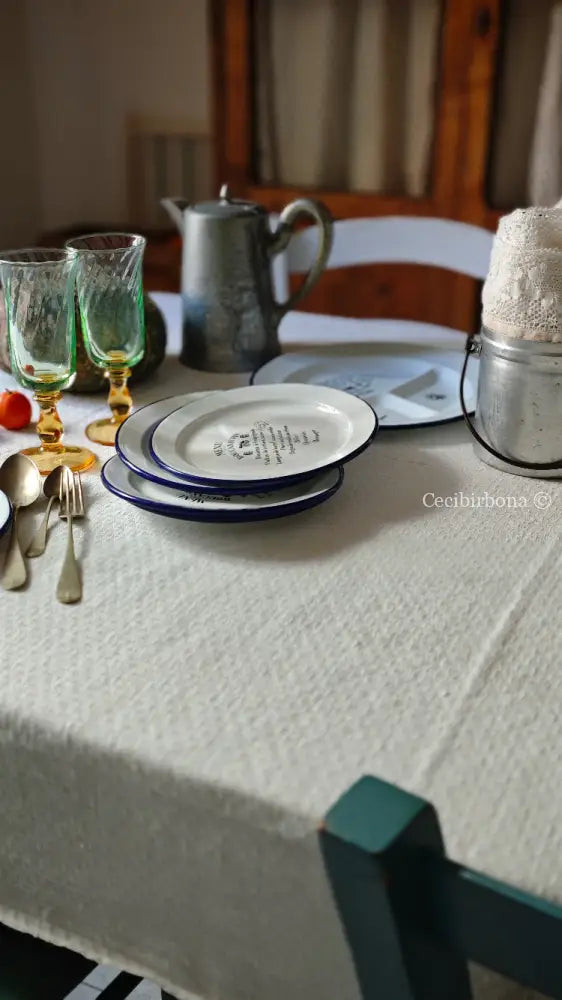 Tovaglia in cotone con monogramma DL Tovaglia vintage