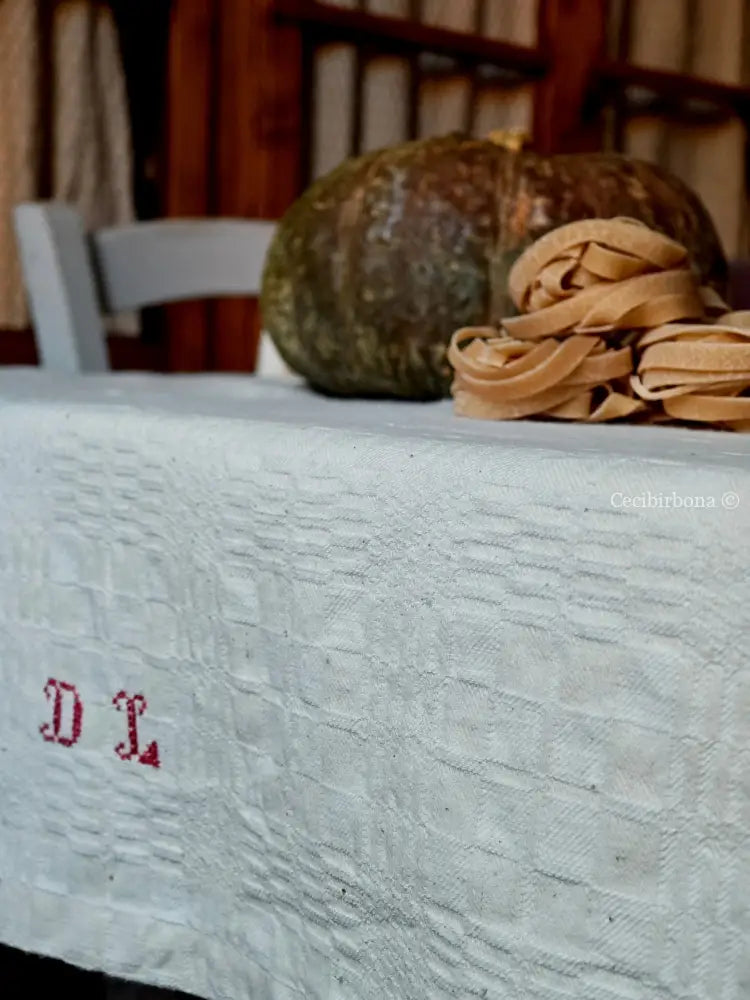 Tovaglia in cotone con monogramma DL Tovaglia vintage