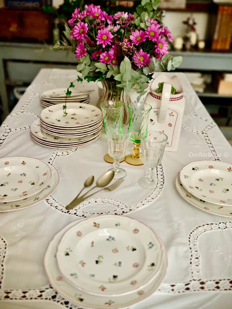 Tovaglia ricamata in cotone per 12 persone Tovaglia vintage ricamata da dodici