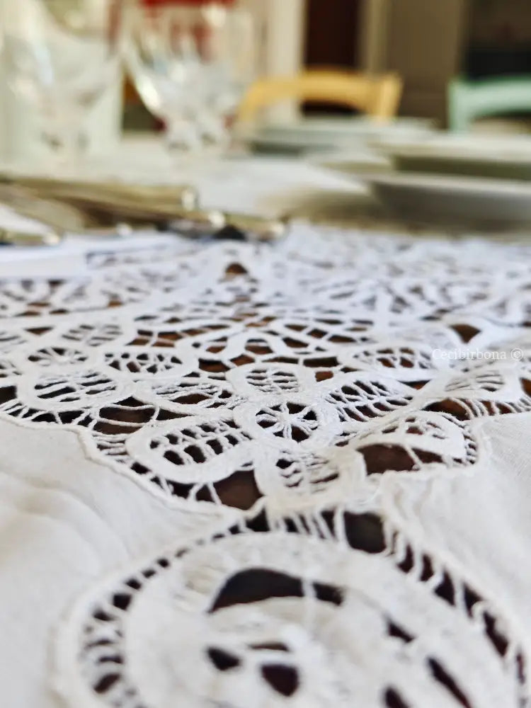 Tovaglia ricamata in cotone per 12 persone Tovaglia vintage ricamata da dodici