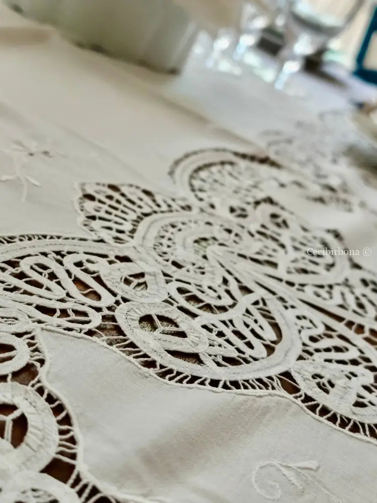 Tovaglia ricamata in cotone per 12 persone Tovaglia vintage ricamata da dodici