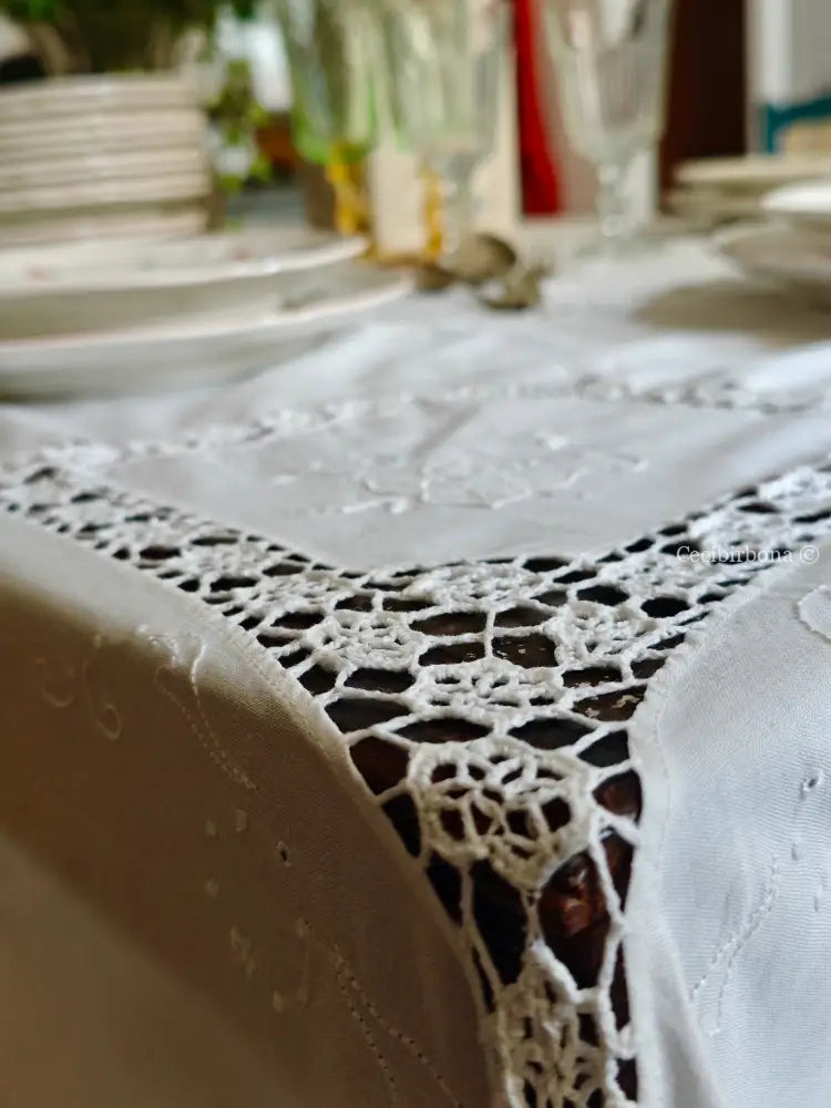 Tovaglia ricamata in cotone per 12 persone Tovaglia vintage ricamata da dodici