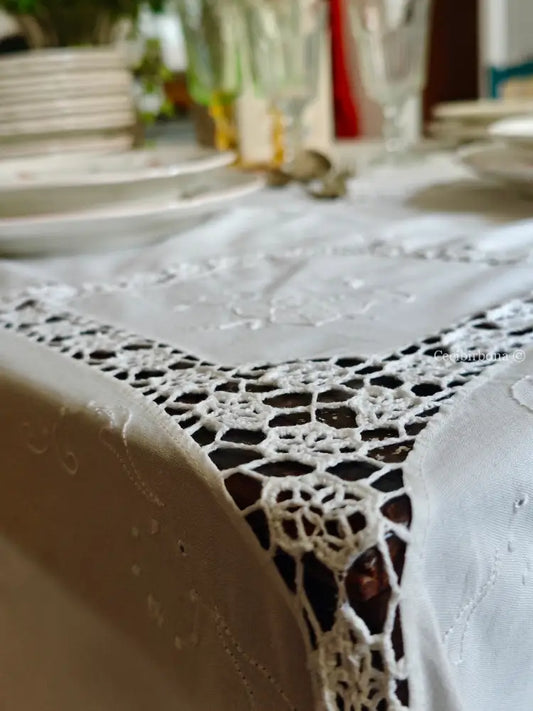 Tovaglia ricamata in cotone per 12 persone Tovaglia vintage ricamata da dodici