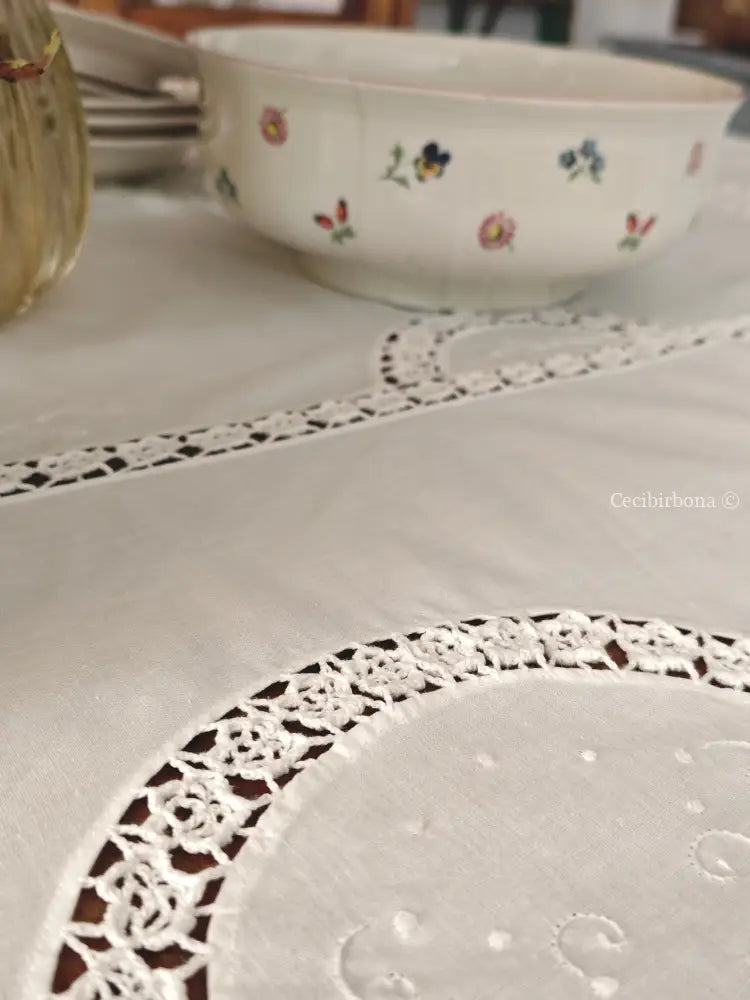 Tovaglia ricamata in cotone per 12 persone Tovaglia vintage ricamata da dodici