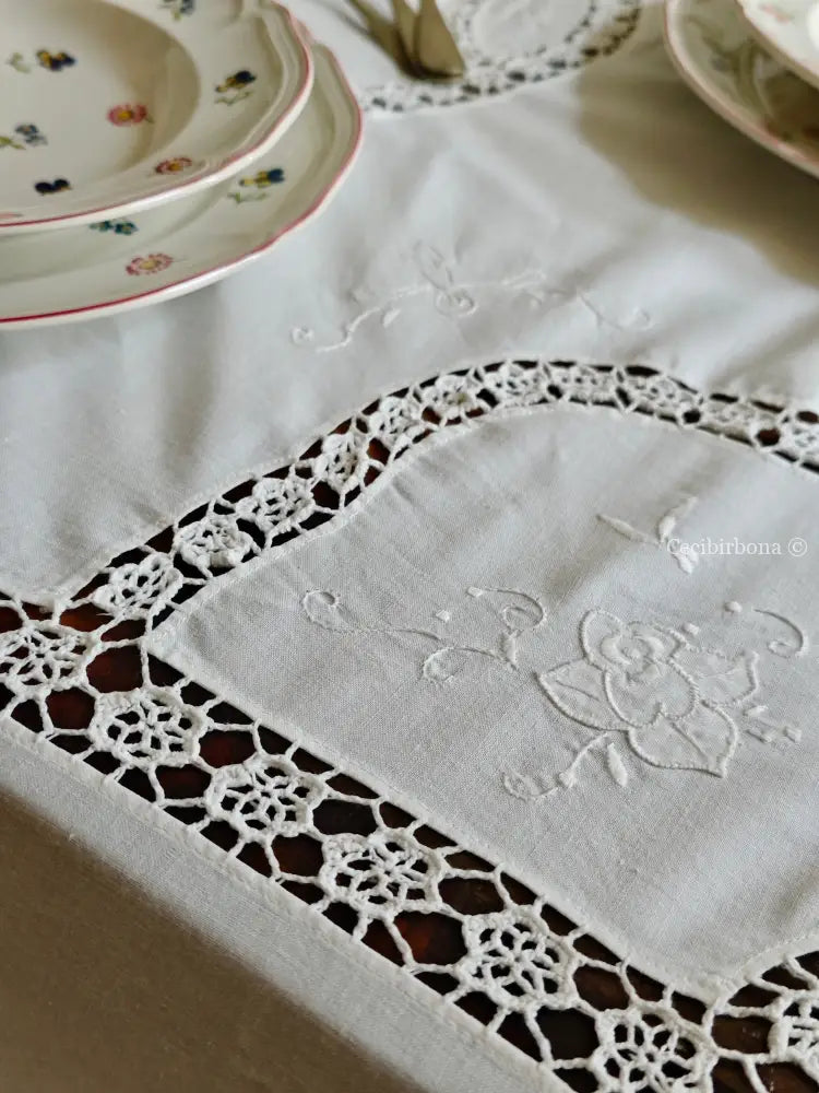 Tovaglia ricamata in cotone per 12 persone Tovaglia vintage ricamata da dodici
