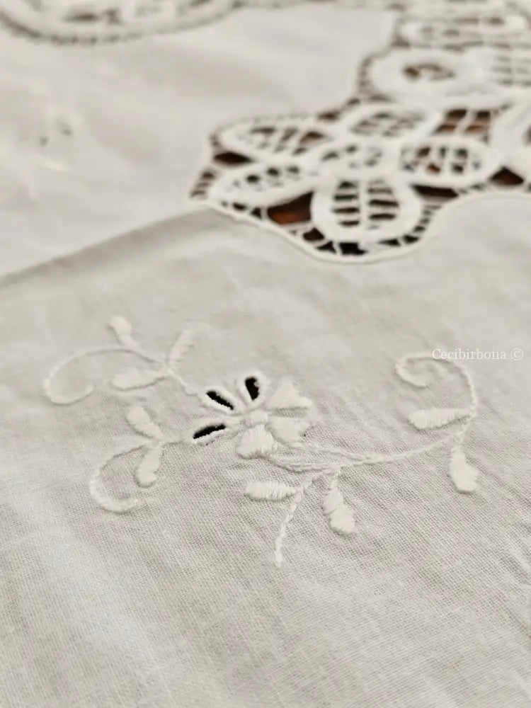 Tovaglia ricamata in cotone per 12 persone Tovaglia vintage ricamata da dodici