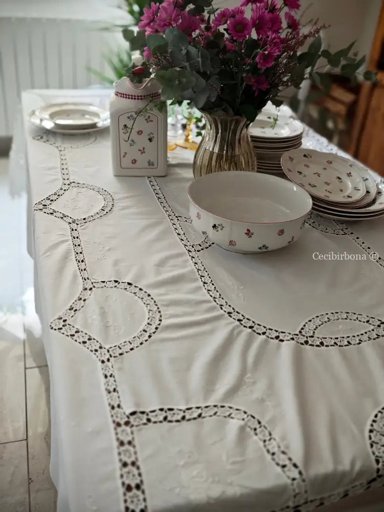 Tovaglia ricamata in cotone per 12 persone Tovaglia vintage ricamata da dodici