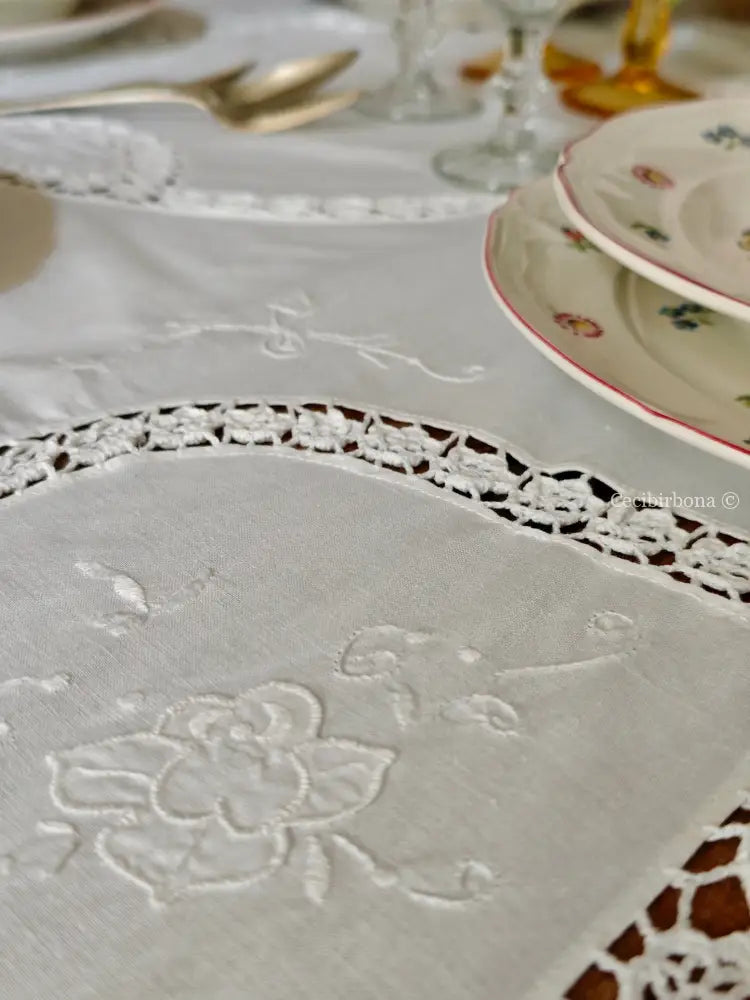Tovaglia ricamata in cotone per 12 persone Tovaglia vintage ricamata da dodici