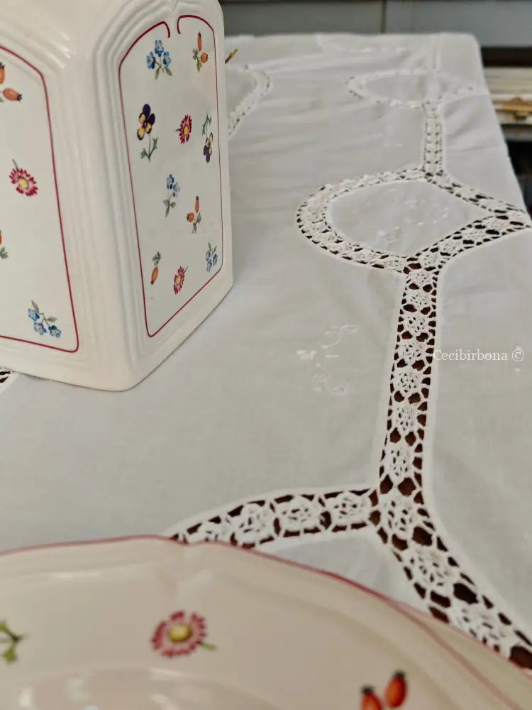 Tovaglia ricamata in cotone per 12 persone Tovaglia vintage ricamata da dodici