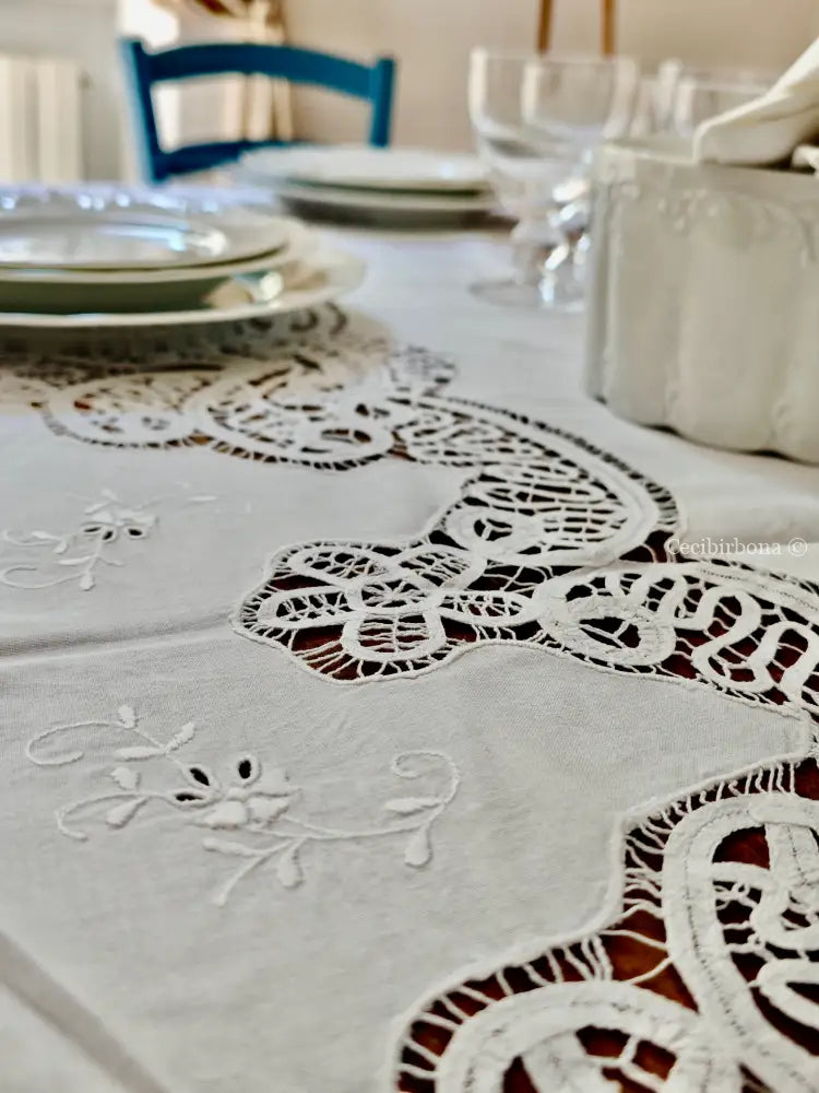 Tovaglia ricamata in cotone per 12 persone Tovaglia vintage ricamata da dodici