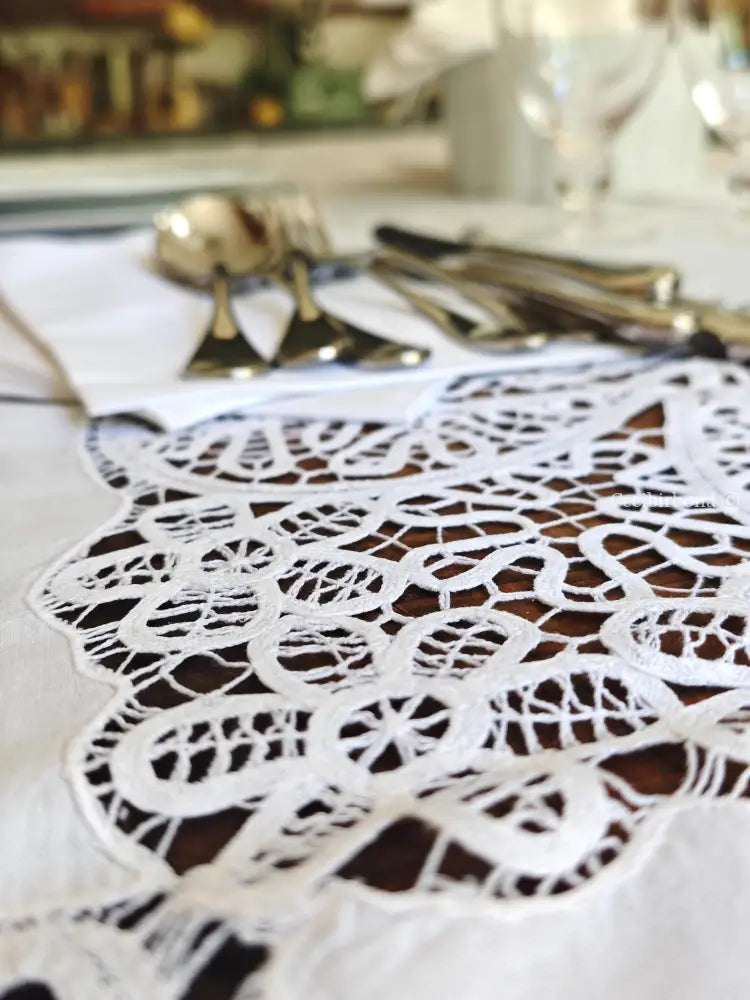 Tovaglia ricamata in cotone per 12 persone Tovaglia vintage ricamata da dodici