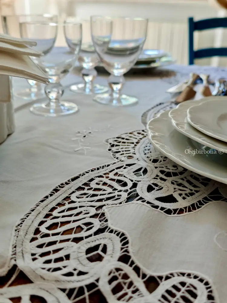Tovaglia ricamata in cotone per 12 persone Tovaglia vintage ricamata da dodici