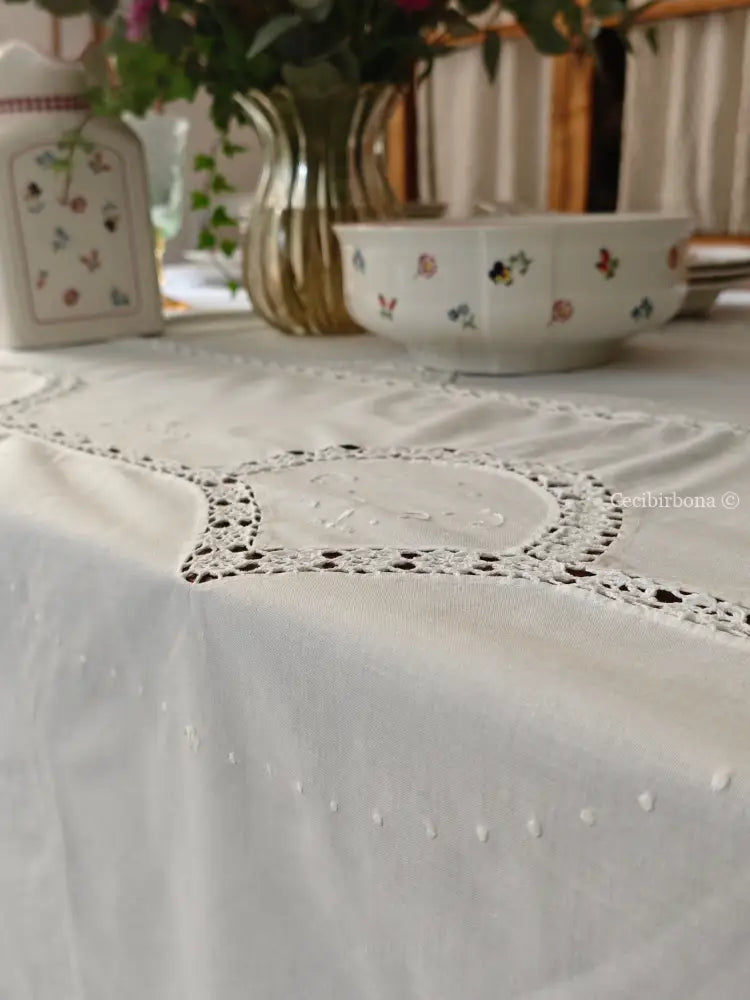 Tovaglia ricamata in cotone per 12 persone Tovaglia vintage ricamata da dodici