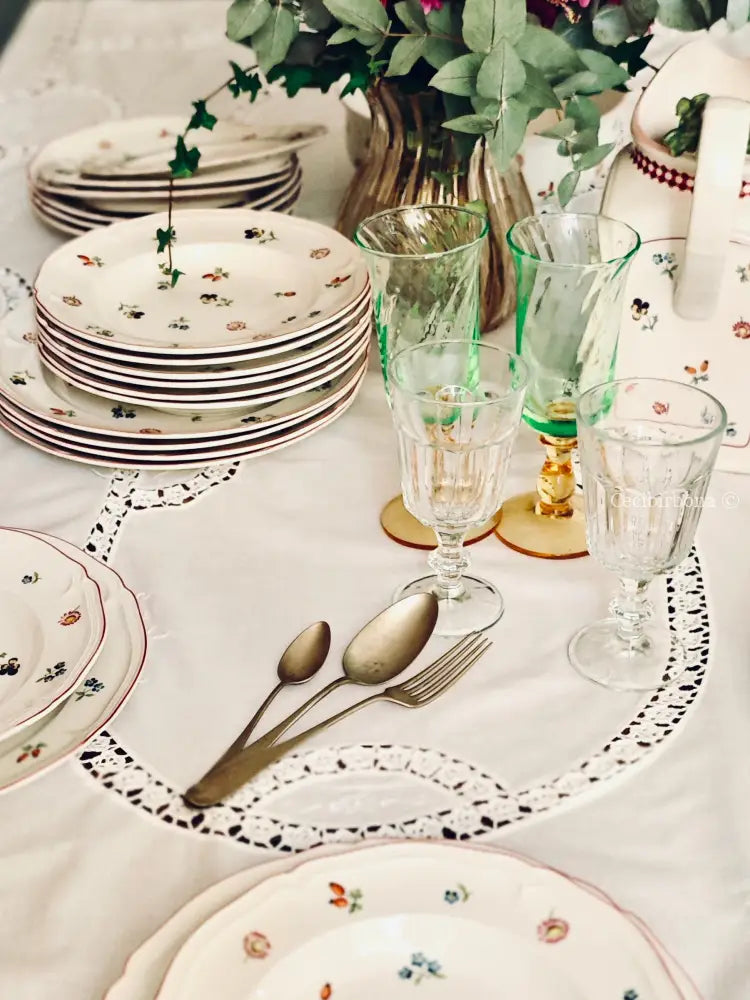 Tovaglia ricamata in cotone per 12 persone Tovaglia vintage ricamata da dodici