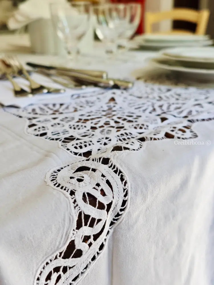 Tovaglia ricamata in cotone per 12 persone Tovaglia vintage ricamata da dodici