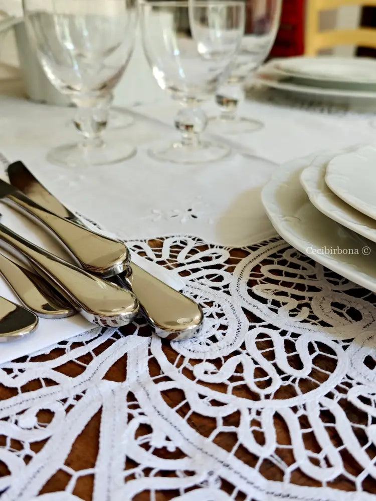 Tovaglia ricamata in cotone per 12 persone Tovaglia vintage ricamata da dodici