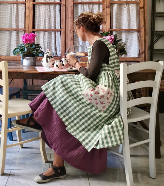 Riservato per Silvia Grembiule da cucina per donna in cotone a quadri verdi