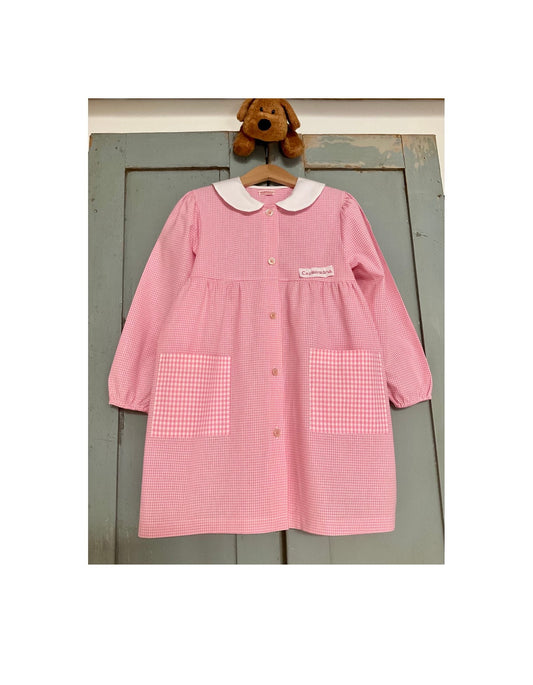 Pink apron size 1/2 for girls - kindergarten - nursery - pink and white checked cotton - little girl checked apron