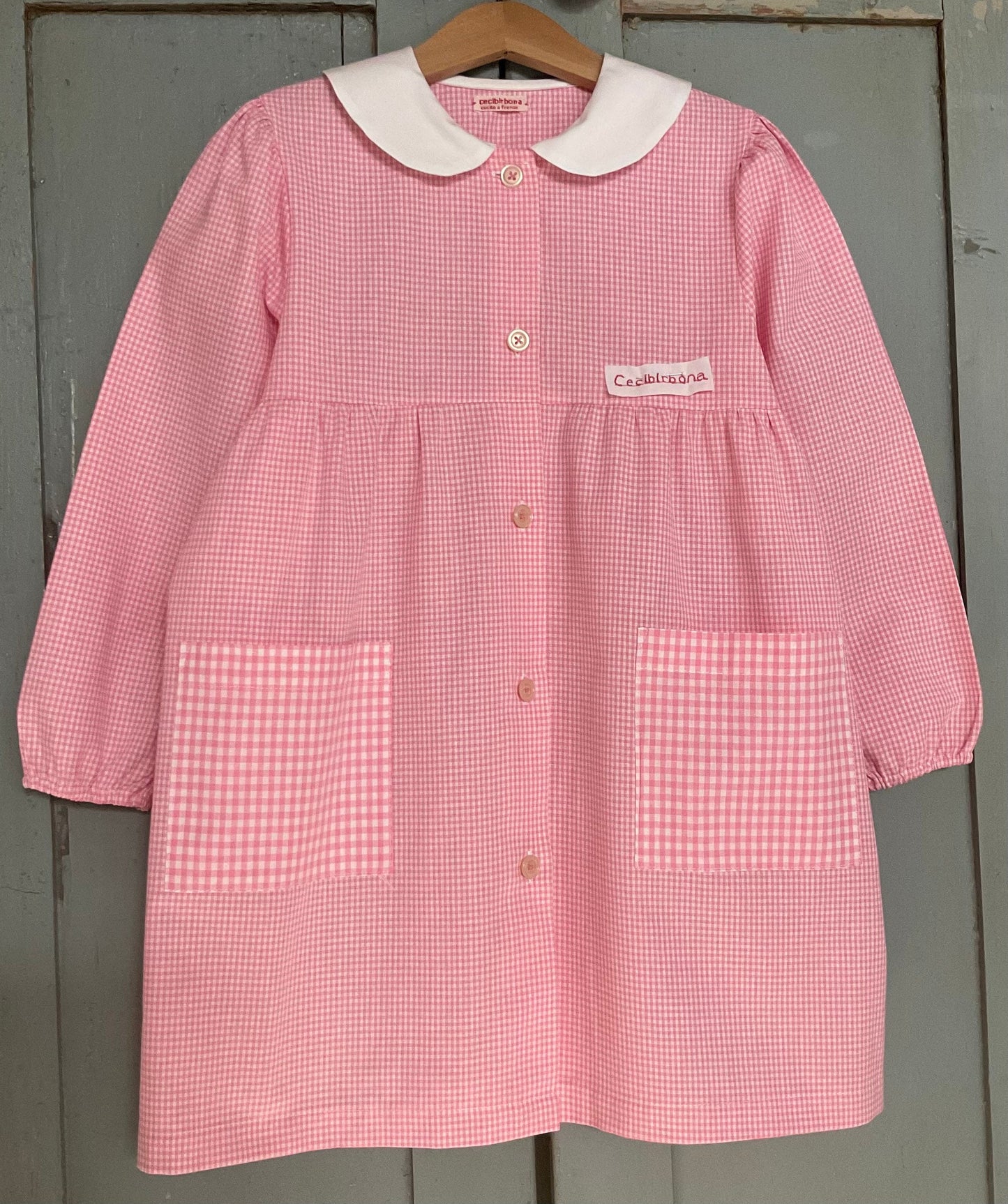 Grembiule rosa taglia 1/2 per bambina  - scuola materna - asilo nido - cotone a quadretti rosa bianchi - grembiulino quadrettini bambina