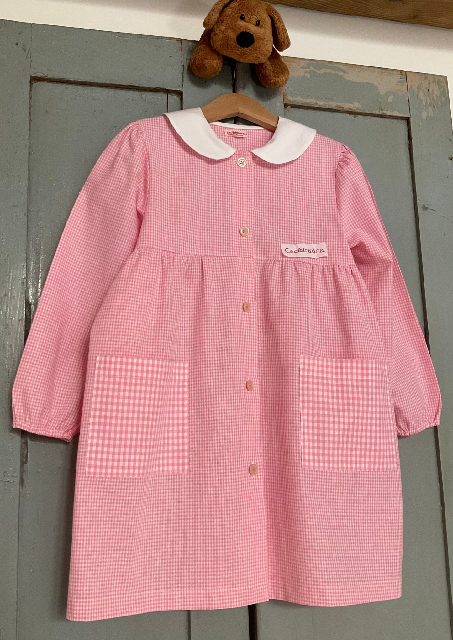 Grembiule rosa taglia 1/2 per bambina  - scuola materna - asilo nido - cotone a quadretti rosa bianchi - grembiulino quadrettini bambina