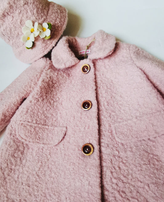 Manteau petite fille rose - manteau petite fille - veste petite fille - manteau bonton petite fille - veste laine bouillie rose